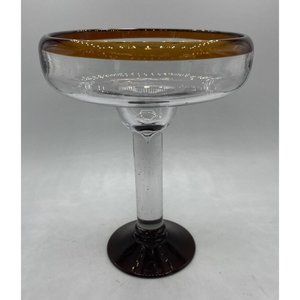 Brown and Clear Handblown Glass Margarita Glass Thick Heavy Glass Brown Rim